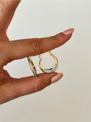 14K Çelik Üzeri Altın Kaplama Zirkon Taşlı Küpe