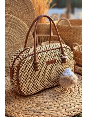 Fashion Cocktail Yüksek Kalite Kayış Çıkartılabilir Askılı Fermuarlı Gözlük Maskotlu Hasır El Omuz Çantası