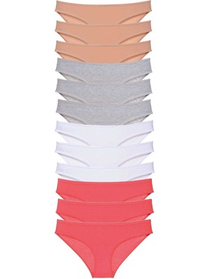 Royaleks 12 Adet Süper Eko Set Likralı Kadın Slip Külot Ten Gri Beyaz Fuşya