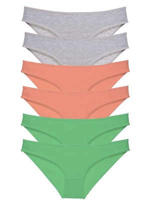 Royaleks 6 Adet Süper Eko Set Likralı Kadın Slip Külot Gri Pudra Yeşil