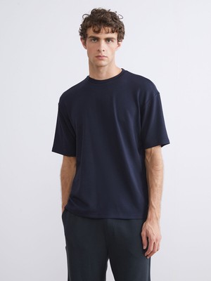 Aksesuarista Erkek Lacivert Bisiklet Yaka Modal Kumaş Basic Erkek T-Shirt