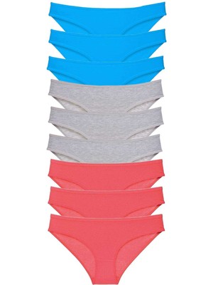 Royaleks 9 Adet Süper Eko Set Likralı Kadın Slip Külot Fuşya Gri Mavi
