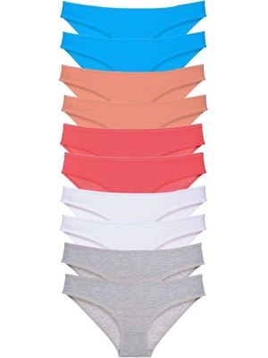 Royaleks 10 Adet Süper Eko Set Likralı Kadın Slip Gri Beyaz Pudra Fuşya Mavi