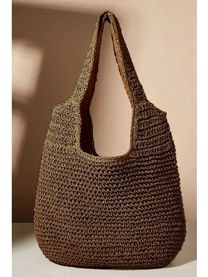 Fashion Cocktail Çift Kalın Askılı Astarlı Fermuarlı Yumuşak Soft Örgü Örme Plaj Sahil Deniz Omuz Çantası