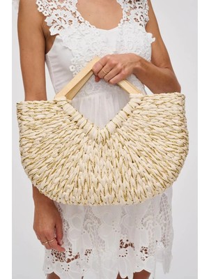 Fashion Cocktail Simli Geometrik Kare Ahşap Askı Büzgü Astarlı Çıkartılabilir Omuz Askılı Bohem Plaj Hasır Çanta