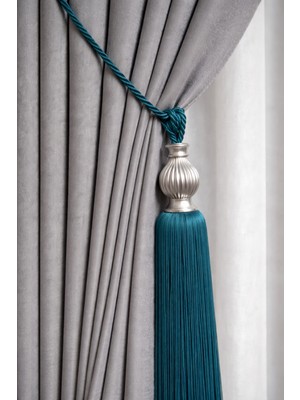 Cortibo Gri Kukalı Tavan Braçol Perde Toplama Aksesuarı Petrol