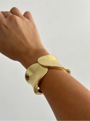 Çelik Üzeri Altın Kaplama Basic Kalın Kelepçe Bileklik