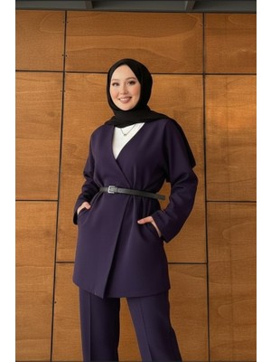 Molly Nelly Kadın Kemerli Kimono Astarlı Şık Ceket