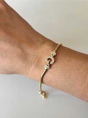 14K Çelik Üzeri Altın Kaplama Kuyumcu Işçiliği Harf Bileklik