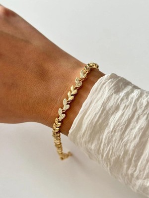 14K Çelik Üzeri Altın Kaplama Zirkon Taşlı Özel Seri Bileklik