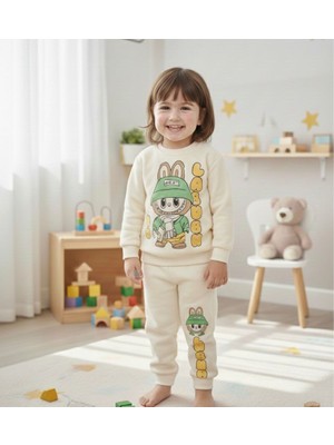 Çocuk İşleri Labubu Karakterli Krem Çocuk Alt Üst Takım 2 Iplik Şardonlu
