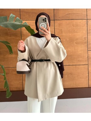 Molly Nelly Kadın Kemerli Kimono Astarlı Şık Ceket