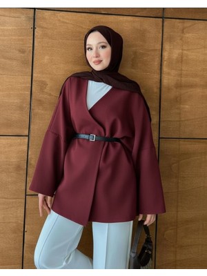 Molly Nelly Kadın Kemerli Kimono Astarlı Şık Ceket