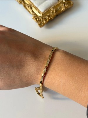 Çelik Düz Plaka Taşlı Bileklik