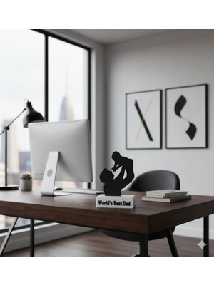 Piccomino World's Best Dad Yazılı Kişiye Özel Baba Çocuk Silüet Biblo - Dekoratif Ofis ve Ev Hediyesi