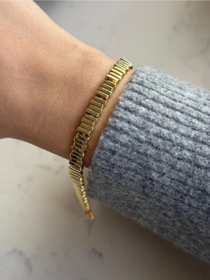 Çelik Gold Ritim Plaka Bileklik
