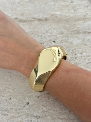 Çelik Üzeri Altın Kaplama Basic Kalın Kelepçe Bileklik