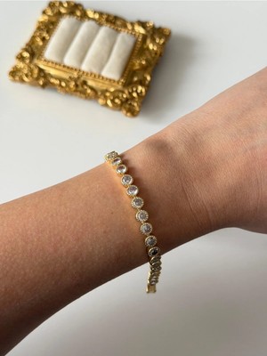 Çelik Yuvarlak Zirkon Taşlı Sıra Su Yolu Bileklik