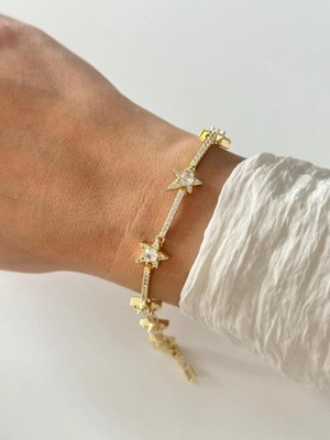 14K Çelik Üzeri Altın Kaplama Zirkon Taşlı Özel Seri Bileklik