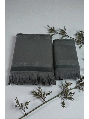 Sarra Antrasit - Analı Kızlı Etamin ve Kanaviçe Işlemelik Havlu