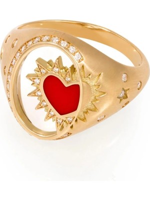 14K Çelik Üzeri Altın Kaplama Cam Yüzey Figür Yüzük