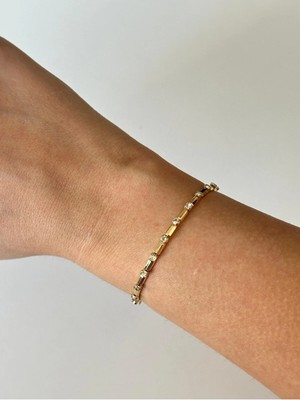 Çelik Zirkon Detaylı Lastik Bileklik