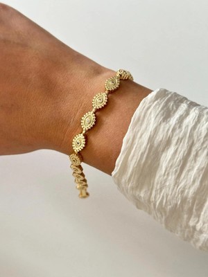 14K Çelik Üzeri Altın Kaplama Zirkon Taşlı Özel Seri Bileklik