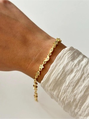 14K Çelik Üzeri Altın Kaplama Zirkon Taşlı Manifest Özel Seri Bileklik