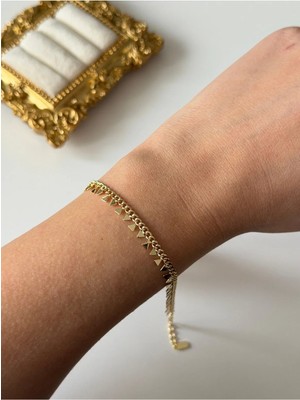 Çelik Üçgen Detaylı Pul Bileklik