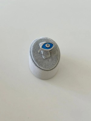 14K Çelik Üzeri Altın Kaplama Akrilik Mavi Göz Yüzük