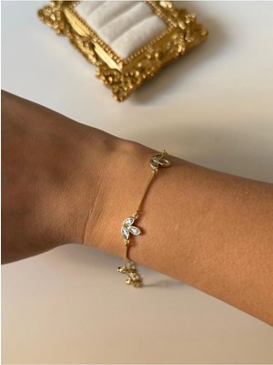 Çelik Zirkon Taşlı Lotus Bileklik