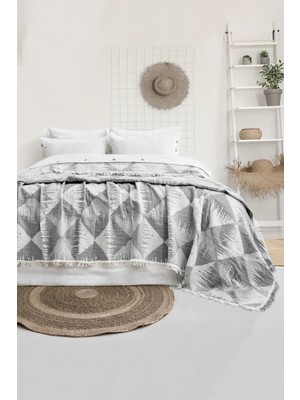 Şaheser Home Collection Dolce Müslin Yatak Örtüsü, %100 Pamuklu Jakarlı Dokuma, Nefes Alan Müslin Battaniye, Geometrik Desen