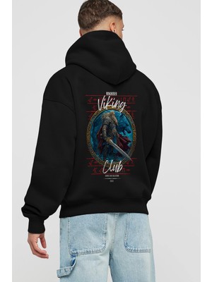 Ankhises Tyr Arka Baskılı Siyah Oversize Kapüşonlu Sweatshirt Erkek Kadın