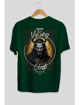 Ankhises Loke 1 Arka Baskılı Yeşil Oversize T-Shirt Erkek Kadın Pamuk Bisiklet Yaka Tişort