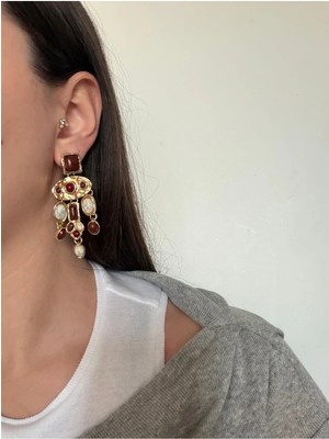 Çelik Gold Bordo Kety Küpe