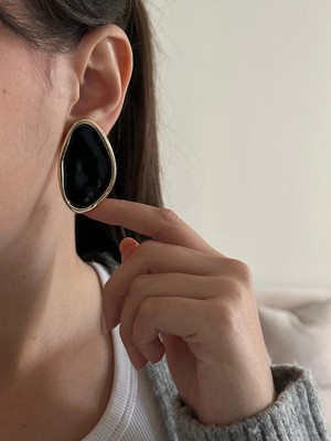 Siyah Gold Çelik Elip Küpe