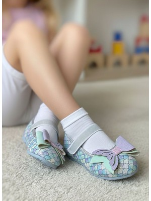Surpie Shoes Çocuk Renkli Babet, Çocuk Abiye Babet, Kaymaz Tabanlı Çocuk Babet, Denizkızı Babet