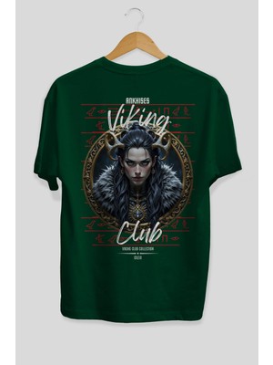 Ankhises Viking Mitolojisi  18 Arka Baskılı Yeşil Oversize T-Shirt Erkek Kadın Pamuk Bisiklet Yaka Tişort