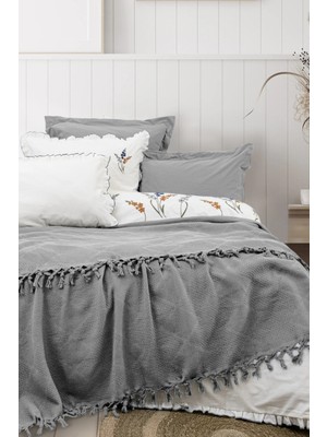 Şaheser Home Collection Eveline Nevresimli Pike Takımı, %100 Pamuk, Püsküllü Nevresimli Pike Seti, Nakışlı Pike Takımı