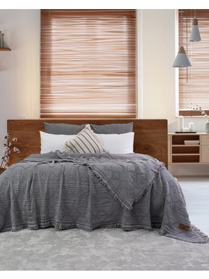 Şaheser Home Collection Oscar Müslin Yatak Örtüsü, %100 Pamuklu Müslin Battaniye, Jakarlı Dokuma, Püsküllü Boho Yatak Örtüsü