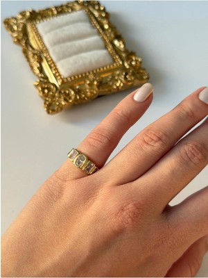 14K Çelik Üzeri Altın Kaplama (Ayarlanabilir) Serçe Parmak Yüzük