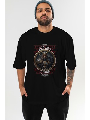 Ankhises Viking Mitolojisi  21 Ön Baskılı Siyah Oversize T-Shirt Erkek Kadın Pamuk Bisiklet Yaka Tişort