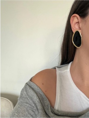 Çelik Gold Siyah Elip Küpe