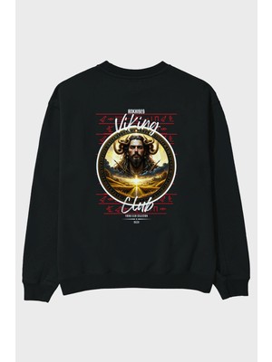 Ankhises Viking Mitolojisi Serisi 3 Arka Baskılı Oversize Sweatshirt Erkek Kadın Unisex