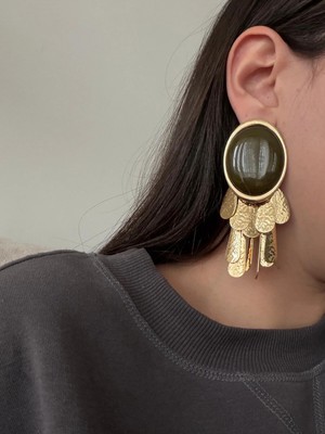 Çelik Gold Detaylı Sallantılı Trim Haki Küpe