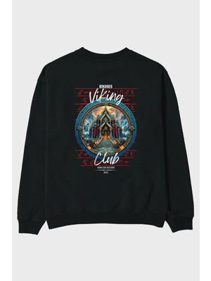Ankhises Valhalla Arka Baskılı Oversize Sweatshirt Erkek Kadın Unisex