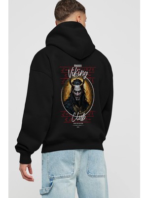 Ankhises Loke 1 Arka Baskılı Siyah Oversize Kapüşonlu Sweatshirt Erkek Kadın