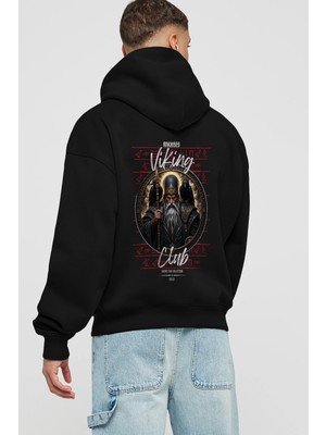 Ankhises Odin 1 Arka Baskılı Siyah Oversize Kapüşonlu Sweatshirt Erkek Kadın