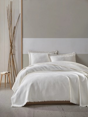 Şaheser Home Collection Grace Jakarlı Yatak Örtüsü Seti, Püskül Kenar Detaylı, %100 Pamuk Jakarlı Kumaş (240×260 Cm)