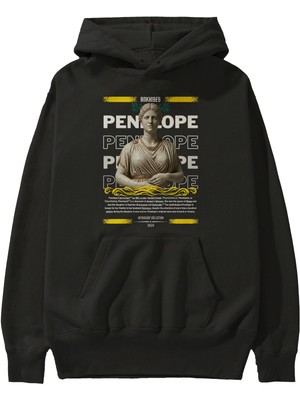 Ankhises Penelope 1 Mitoloji Ön Baskılı Siyah Hoodie Oversize Kapüşonlu Sweatshirt Erkek Kadın